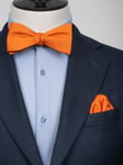 Oknuten orange fluga & näsduk 100% siden