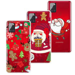 QC-EMART 3PCS Phone Case for Samsung Galaxy A21s Clear Transparent Silicone Shockproof Cover Christmas Merry Xmas Design Soft Protective Back Skin for Samsung Galaxy A21s Santa Clause Elk