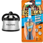 AnySharp Knife Sharpener, Hands-Free Safety, PowerGrip Suction, Safely Sharpens All Kitchen Knives & Gorilla 4044700 Super Glue Micro Precise Clear 5g
