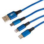 Maplin Câble tressé 3 en 1 Lightning et micro USB et USB-C vers USB-A pour iPhone 15, 14, 13, 12, 11, iPad Air/Mini, iPad, téléphones Android y compris Samsung S7/S6/S5, Sony, Huawei, PS4, HTC,