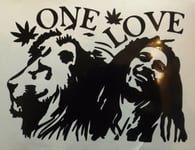 Vinyl Decal / Sticker - BOB MARLEY with LION / ONE LOVE  - approx. 110mm X 150mm