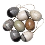 8 fina ägg med snöre till påsk, L. 5 cm, Ø3,5 cm – olika färger med stenkänsla