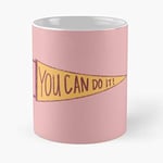 You Can Do It Inspirational Flag Sticker Classic Mug - Gift The Office 11 Ounces Funny White Coffee Mugs.