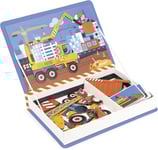 Janod - Magnéti'Book Véhicules du Chantier - Jeu Educatif Magnétique 50 Aimants + 18 Modèles - Jouet Enfant en Carton FSC - Développe Dextérité et Imagination - Dès 3 Ans - J02526