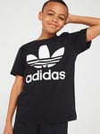 adidas Originals Junior Boys Trefoil Short Sleeve T-Shirt - Black/White, Black, Size 13-14 Years