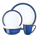 Denby - Imperial Blue Dinner Set For 4 - 16 Piece Ceramic Tableware Set Blue, White - Dishwasher Microwave Safe Crockery Set - 4 x Dinner Plate, 4 x Small Plate, 4 x Cereal Bowl, 4 x Coffee Mug