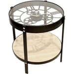The Home Deco Factory - Table d'appoint en métal et bois horloge 40 cm - Noir