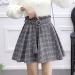 CIDCIJN Women Pleated Skirts,Women Fashion Sweet Plaid A-Line Gray Skirt Casual Harajuku High Waist Mini Skirts Vintage Vogue Skirt,L