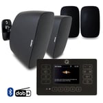 Q Acoustics Black E120 Bluetooth & DAB+ Radio Outdoor Garden System 4x Sonora