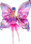 Barbie De Danseuse à Papillon Poupée Transformation 2 en 1 avec Ailes Qui s’ouvrent, Cheveux Violets, Serre-tête et Tutu Amovible, HXJ10