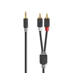 Stereoljudkabel | 3.5 mm Hane | 2x RCA Hane | Guldplaterad | 3.00 m | Rund | Antracit | Låda