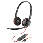 Poly Blackwire 3220 Wired Headset - Noise-Canceling Mic – Stereo Design - Connect to PC/Mac via USB-C or USB-A - Works w/Teams, Zoom