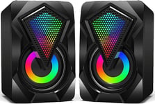 GAMING PC Speakers,Mini Desktop Speaker for PC with Colorful LED Light Up,Stere