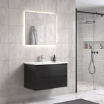 NoraDesign 80 cm grå matt baderomsmøbel m/hvit servant og rektangulært speil