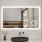 Biubiubath - 100x60cm Miroir de salle de bain led anti-buée tricolore avec loupe 3x, mémoire et gradation infinie