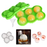 Ice Cube Tray Silicone Ice Moulds 6 Giant Ice Ball Cube Maker with Removable Lid & Funnel Reusable Dishwasher Safe BPA Free Ice Trays for Freezer, Whiskey, Cocktail, Wine, Baby Food (Green)