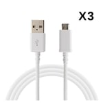 Lot 3 Cables USB Chargeur Blanc pour Samsung Galaxy NOTE 1 / 2 / 3 LITE / 4 - Cable Port Micro USB Mesure 1 Metre [Phonillico]