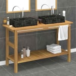 vidaXL Bathroom Vanity Cabinet with Black Marble Sinks Solid Wood Teak UK NEW