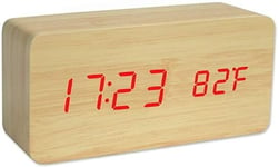 AntDau71 - Réveil Horloge de Chevet numérique à Effet Bois - Affichage à LED Multifonction avec Indication d'heure, Date, température et Commande vocale pour Les Voyages au Bureau (Jaune)