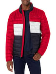 Tommy Hilfiger Men's Ultra Loft Packable Puffer Jacket Down Alternative Coat, Red/White/Blue Color Block, XXXL Tall