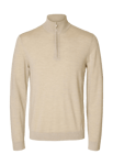 Selected Homme Slhtray Ls Knit Merino Half Zip Beige