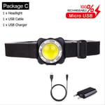 HSZH 35000lm Headlamp Usb Rechargeable Headlight Led Head Light With Built-in Battery Waterproof Head Lamp White Red Lighting Package C Black