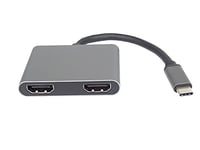 PremiumCord MST Adaptateur 4K USB-C vers 2 x HDMI, USB 3.1 Type C mâle vers 2 x HDMI Femelle, Fonctions de Miroir, USB 3.0, PD, résolution 4K, Full HD 1080p