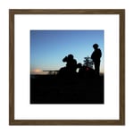 Military USA Soldiers Fire 50 Calibre Machine Gun Photo 8X8 Inch Square Wooden Framed Wall Art Print Picture with Mount