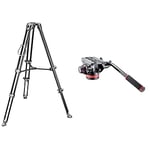 Manfrotto MVT502AM, Video Twin Leg Tripod for Telescope, Black & Video Head with Flat Base and Fixed Lever, Video Head for Compact Video Cameras and DSLR Cameras, for Filming, Videography