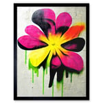 Vibrant Street Art Graffiti Spray Paint Flower On Wall Art Print Framed Poster Wall Decor 12x16 inch