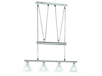 TRIO, Suspension, Stamina 4xE14, max.40,0 W Verre opale, Blanc, Corps: metal, Nickel mat L:80,0cm, L:14,0cm, H:180,0cm IP20,Hauteur réglable
