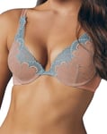 Wonderbra Plunge Bra Refined Glamour Size 32F Caramel Blue Padded Push Up W02LN