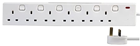 PRO ELEC PELB1722 6 Gang Extension Lead with Individual Switches 5m, White