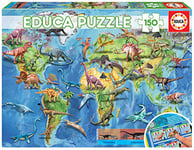 Educa - Puzzle de 150 pièces pour Enfants | Mappemonde Dinosaures, (Casse-tête pour Développement, Agilité et Amusement Les garçons et Filles (18997)