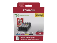 Canon CLI-581XL C/M/Y/BK Photo Value Pack - 4-pack - 8.3 ml - XL - svart, gul, cyan, magenta - original - box - bläckbehållare / papperspaket - för PIXMA TS6251, TS6350, TS6351, TS705, TS8252, TS8350, TS8351, TS8352, TS9550, TS9551