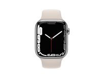 Apple Watch Series 7 (GPS + Cellular) - 45 mm - rostfritt stål i silver - smart klocka med sportband - fluoroelastomer - starlight - bandstorlek: standard - 32 GB - Wi-Fi, Bluetooth - 4G - 51.5 g