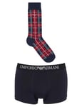 Emporio Armani Underwear Men's Men's Trunk+Socks Tartan Mix Gift Set Trunks, Marine/Check,