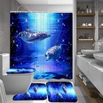 Fashion&Man 16PCS/Set Fantasy Blue Dolphin Shower Curtain Waterproof Cloth Polyester Bath Curtain, Bathroom Carpet Bath Mat Toilet Rugs Ocean Sea Underwater Marine Life Decor, 72"x72", Blue Dolphin