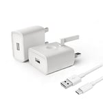 UK Mains 3-Pin Wall Plug High Speed Adapter Charger 2A White + Grey Type-C Cable suitable for TCL 10 5G / 10 Pro / 10L