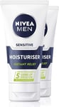 NIVEA MEN Sensitive Face Moisturiser Pack of 2 (2 X 75Ml), Men'S Moisturiser wit