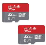 2PCS Carte Mémoire micro SDHC SanDisk Ultra 32Go Adaptateur SD Vitesse de Lecture Allant jusqu'à 98Mo/S, Classe 10, U1,A1