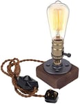 FSLIVING Wooden lamp Edison Lamp Dimmer Industrial lamp Steampunk lamp CE Listed Plug in Antique Table Lamps Lights Night Lamps for Bedside Bedroom,Bulbs Not Included