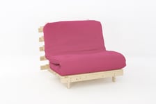 Comfy Living 3ft LUXURY Single (90cm) Wooden Futon Set with PREMIUM LUXURY Hot Pink Mattress