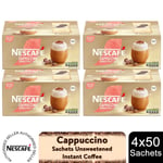 Nescafe Gold Instant Coffee Sachets 200 Unsweetened Cappuccino Low Sugar, 4 Pack