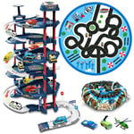 Kids 2in1 Toy Carpet Set Garage 4 Story Playset Helicopter Vehicles Carpet Road