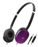 JVC HA-S160M-V Flats Foldable and Compact Headphones in Glossy Trendy Colour, with Switch for Microphone On/Off, Ideal for Teleworking and Online Seminars (Purple)
