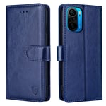 xinyunew For Xiaomi Poco F3 5G Case Leather Wallet Book Flip Folio Stand View Cover with Card Slots Compatible with Xiaomi Poco F3 5G (6.67 Inch) (Blue)