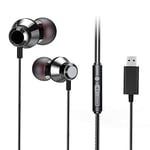 Bulees USB Earphones for Desktop PC Computers, Computer Earbuds with Long Cable, In-Ear Computer Headphones with Mic and Volume Control for Online Classes/Meetings, Games (Black)