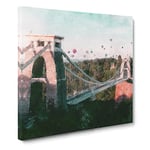 Clifton Suspension Bridge in Bristol Painting Modern Canvas Wall Art Print Ready to Hang, Framed Picture for Living Room Bedroom Home Office Décor, 20x20 Inch (50x50 cm)