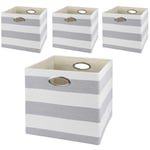 Posprica Fabric Storage Boxes,Storage Baskets, Storage Boxes Cubes,Foldable Baskets (30×30×30cm/4pcs, grey stripes)
